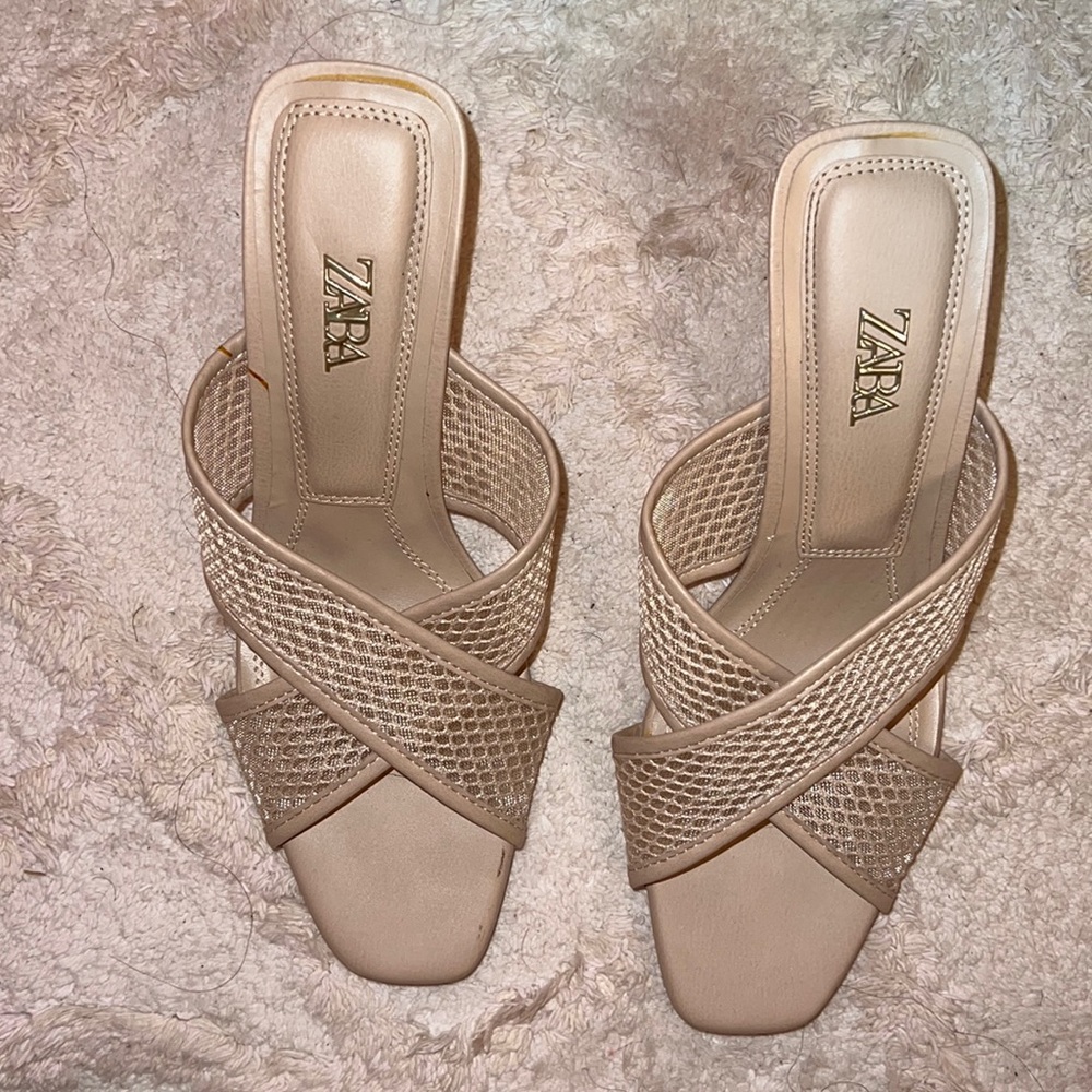 Zara Nude Strappy Kitten Heels